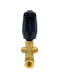 Annovi Reverberi VRT3-310 unloader valve, brass body with black adjustment knob, front view