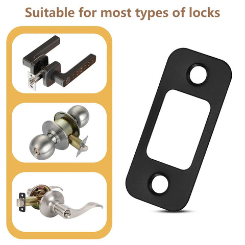 2 Piece Deadbolt Strike Plate Set With Large Hole, Round Corner 1 Inch By 2 And A Quarter Inch Stainless Steel Door Back Plate In Black
