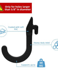 Squat Rack Hooks And Power Rack Attachments For DIY Storage in black heavy-duty steel with PVC coating, close-up view.