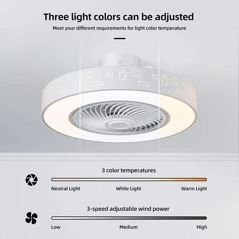 Low Profile Ceiling Fan With Light And Remote Control, Modern Flush Mount Smart Fan With 3 Light Color Modes, White Finish