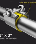 Highcraft pipe repair clamp, 3-inch long IPS stainless steel, installed on a metal pipe (angled view).