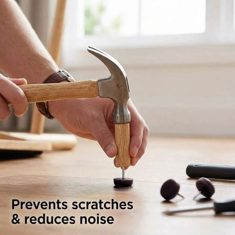 Installing Brown Three Quarters Inch Nail On Furniture Glides 25 Pcs Chair Leg Floor Protectors For Wooden Furniture