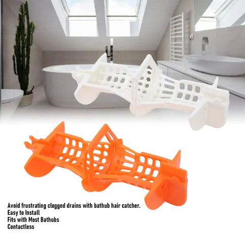 Restokki Bathtub Drain Hair Catcher 2pcs White Orange with Handle displayed in a modern bathroom setting, designed to prevent clogs.