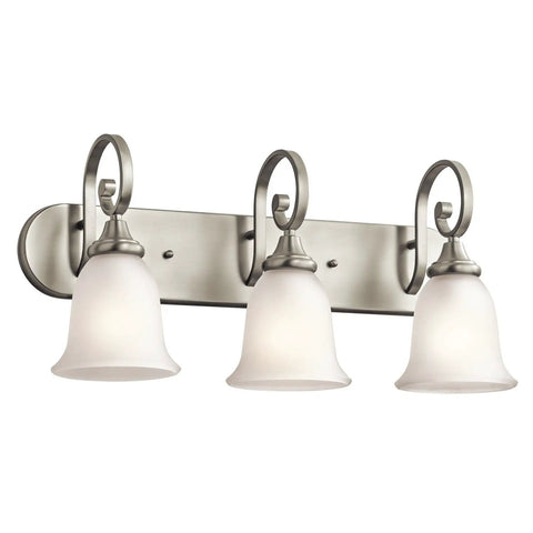 Monroe 24 Inch 3 Light Vanity Light With Satin Etched Glass In Brushed Nickel Finish Perfect For Powder Rooms And Bathrooms