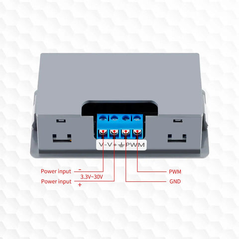 Rear view of Beefy 1-Channel PWM Signal Generator XY-KPWM, showing power inputs and PWM output connectors on durable shell.