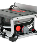 Heavy Duty Compact Table Saw With Patented Skin Contact Safety System And Precision Rack Pinion Fence For Rock Solid Job Site Performance 15 Amp Motor 120 Volt setup, showing the saw's sleek design and controls.