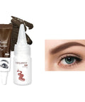 Eyelash Eyebrow Dye kit with developer tube and brown dye, features model's eye with well-defined eyebrows.