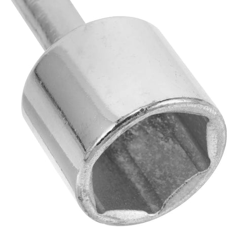 Close-up of Heavy Duty Y Shape Three Prong Socket Wrench For Pool Table Rail Fix and Felt Cloth Swap with shiny silver finish.