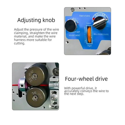 Heavy Duty Automatic Electric Wire Stripper And Cutter Machine Strips Cuts Together Handles Sheathed Cables Point One To Six Millimeter Gauge Built Tough No Hassle, adjusting knob and four-wheel drive features.