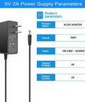 6V 2A Power Supply Cord For Elliptical Machines 1.8m Cable DC 5.5x2.5mm Port parameters display