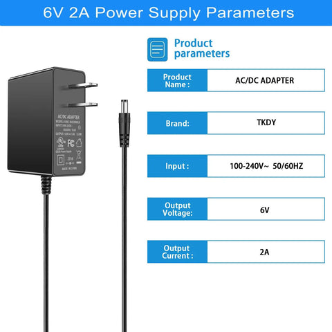 6V 2A Power Supply Cord For Elliptical Machines 1.8m Cable DC 5.5x2.5mm Port parameters display