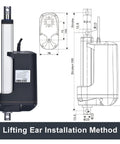 Heavy Duty Electric Linear Actuator DC 12V With 1000mm Stroke And 6500N Push Pull Force shown with detailed installation method diagram.