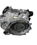 DQ200 7 Speed Automatic Transmission Assembly With Mechatronic displayed from the front, showcasing dual clutch and aluminum casing.