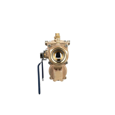 Pro Grade Lead Free Bronze Reduced Pressure Zone Assembly Featuring Slick Quarter Turn Shutoff Valves with front view design.