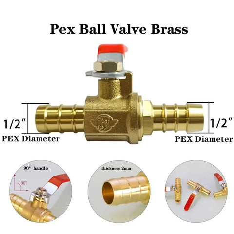 1/2 Inch PEX Brass Ball Valve Shut Off For Cold And Hot Water Easy Plug And Play Push To Connect No Soldering Or Crimping No Tools