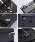 Top Shelf Mini Table Saw And Heavy Duty Portable Craft Station For Wood Cutting Sanding Engraving Drilling, close-up controls and settings.