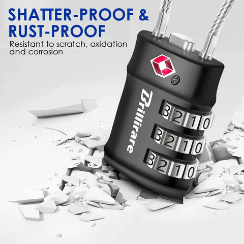 Shatter-proof TSA Approved Luggage Locks 2 Pack With 3 Digit Resettable Combos Waterproof Zinc Alloy Padlocks on cracked surface.