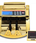 High Capacity Money Counter For Dollars With UV And IR Counterfeit Detection And External LCD Display Count Add Batch Auto Modes Cash Counter For Quick Accurate Cash Handling For Everyday Money Hustle, gold model with external display.