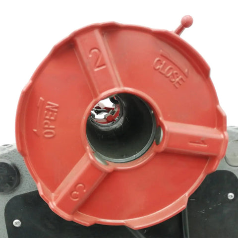 Electric Pipe Threader Machine 1/2 To 2 Inch NPT Threading Cutter For Cutting Threading And Reaming With Clamping Device And Oiling System Built For The Jobsite Pros red die head close-up, open/close markings