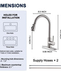 Heavy Duty Kitchen Faucet With Slick Pull Down Sprayer, Lead Free Stainless Steel Sink Tap, dimensions and installation guide.