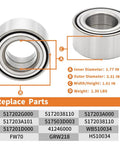 Two Piece Front Wheel Hub Bearing 510034 Direct Fit For Hyundai Azera, showing dimensions and part numbers.