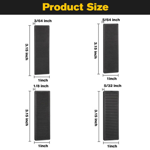Sizes of Solid Plastic Shim Set For Leveling And Drywall Applications, 80 Pieces In 3/64 5/64 1/8 And 5/32 Inch Black
