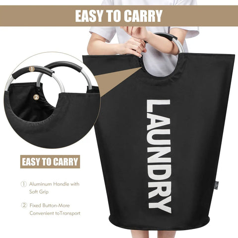 Hella Spacious 90L Collapsible Laundry Hamper Legit Heavy Duty Oxford Fabric Wash Basket With Soft Foam Grip Handle Easy Wipe Clean Folding Storage Bin In Thick Black