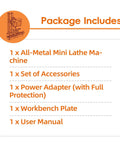 Package contents for All Metal Mini Milling Machine Pro Grade Build 60W 20000 RPM 3 Axis DIY Vertical Mill