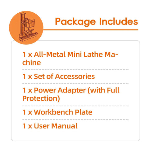 Package contents for All Metal Mini Milling Machine Pro Grade Build 60W 20000 RPM 3 Axis DIY Vertical Mill