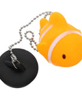 Fish Bathtub Drain Stopper with Chain Rubber for Shower Drains, orange fish design with black rubber base and chain.