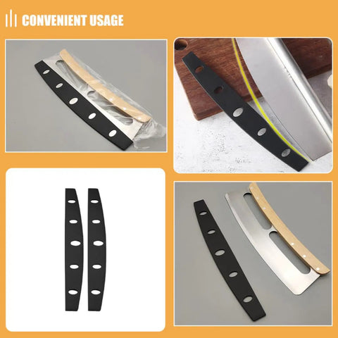10 Pack Pizza Cutter Sheath Guards with Edge Protection, Portable Knife Covers Made from PP Material displayed on cutting board