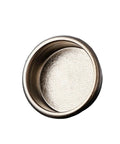 Dope Titanium Espresso Distributor And Ground Leveling Tool For Even Coffee Bed Prep In 58.5mm Portafilter Baskets, top view of metallic basket.