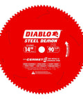 Steel Demon Cermet II Thin Metal Saw Blade, 14 Inch Diameter, 90 TCG Teeth, 1 Inch Arbor, red blade with text