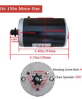 24V 150W Electric Scooter Motor With 7 Tooth 25H Chain Sprocket MY6812 dimensions and mounting details