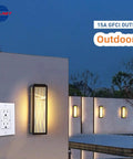 Weatherproof GFCI Outlet Pack 10 Self Test Tamper Resistant UL Listed 15 Amp Receptacle installed outdoors with light fixtures