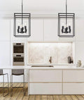 6 Light Black Farmhouse Pendant Chandelier With Square Cage Shades For Kitchen Dining Room And Entryway Dimmable Rustic Modern Ceiling Light Fixture Dope Home Vibe Lighting above kitchen island