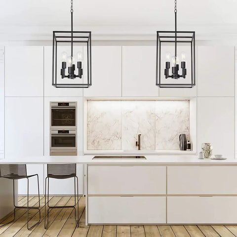 6 Light Black Farmhouse Pendant Chandelier With Square Cage Shades For Kitchen Dining Room And Entryway Dimmable Rustic Modern Ceiling Light Fixture Dope Home Vibe Lighting above kitchen island