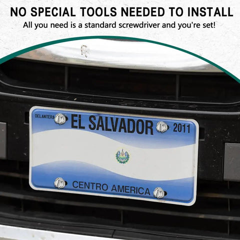 Heavy Duty Stainless Steel License Plate Screws Zero Rattle Bolt Set For Daily Drivers installed on a vehicle license plate.