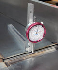 Top Shelf Hardened Aluminum Saw Gauge With Durable Anodized Rust Proof Finish For Bulletproof Table Saw Fence Alignment in use.