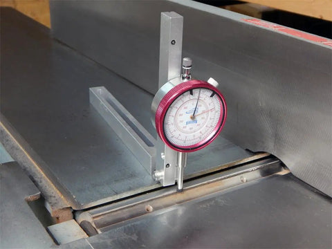 Top Shelf Hardened Aluminum Saw Gauge With Durable Anodized Rust Proof Finish For Bulletproof Table Saw Fence Alignment in use.