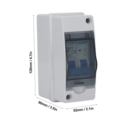 Heavy Duty DC Disconnect Switch 1000V 40A For PV Solar Panels IP65 Weatherproof Distribution Box with clear cover from side view.