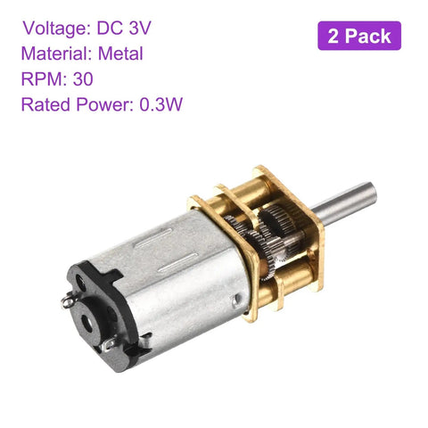 2Pcs 3V 30RPM Micro DC Gearbox Motor With 6 Rated Torque 10mm Shaft 1:298 Reduction Metal Gearbox For RC Cars Robots DIY Projects And Tiny Model Toys, close-up on metallic components and shaft