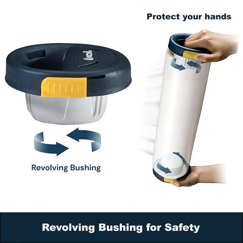 Stretch Wrap Dispenser with Brake and Comfort Grip showing revolving bushing for easy pallet wrapping