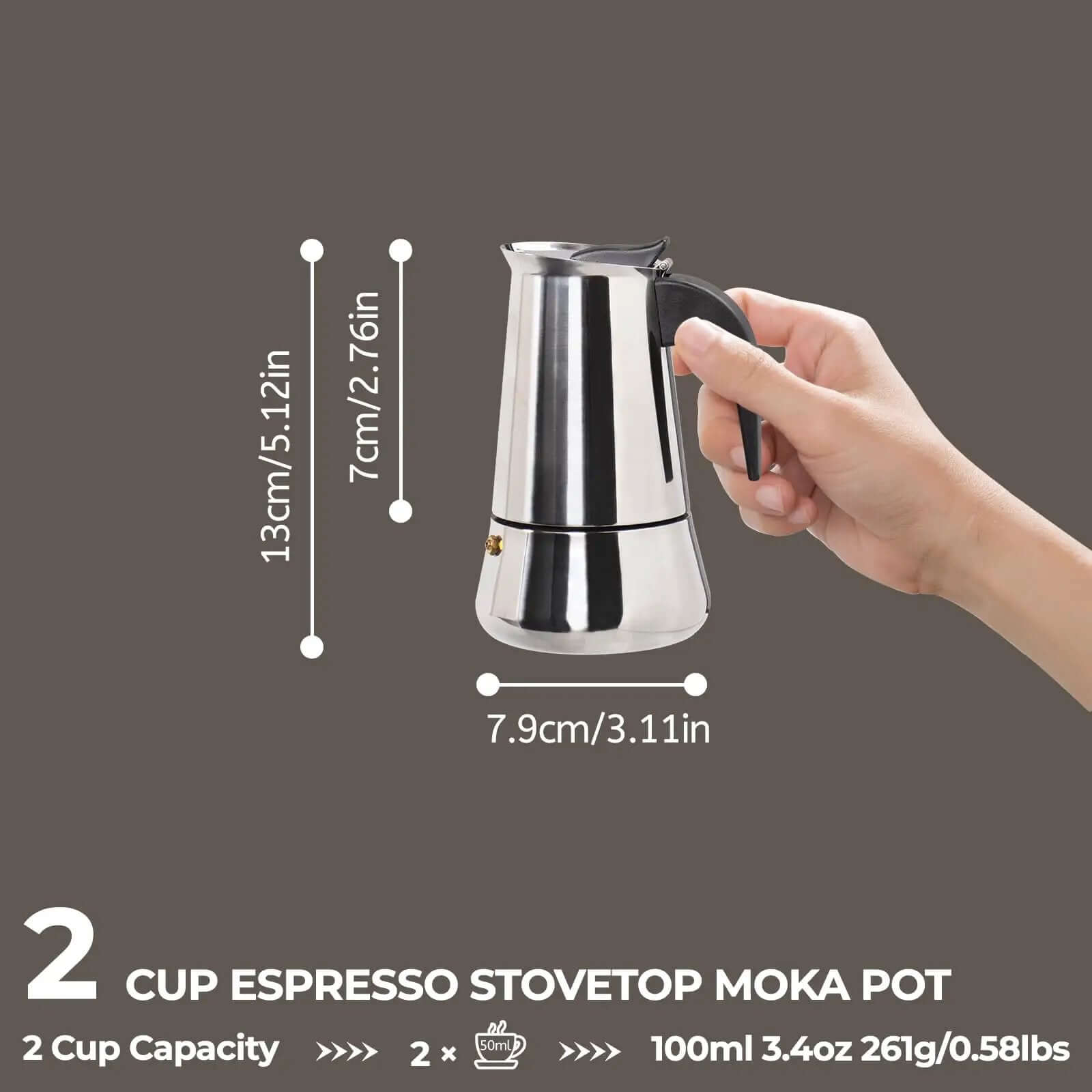 Two Cup 100ml Moka Pot Espresso Maker for Home ✓