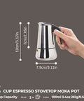 Two Cup 100ml Stainless Steel Moka Pot Espresso Coffee Maker For Stovetop Brewing With Italian Classic Greca Style Mocha Machine
