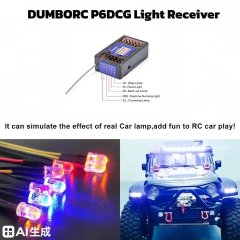 X6 RC Transmitter With P6DCG Receiver Gyro And Lights Control for off-road RC cars with LED lighting effects display