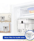 Standard Water Filter Replacement For Pitchers And Dispensers BPA Free 5 Stage Filtration in refrigerator with close-up details