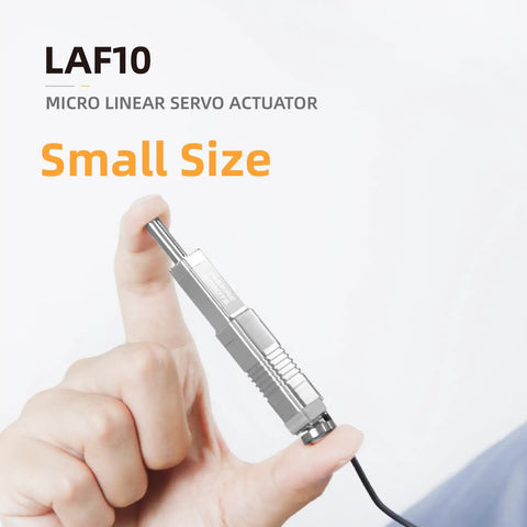 Micro Linear Servo Actuator With Force Control Sensor, 10mm Stroke, 56N Peak Force, held between fingers, compact size