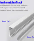 Concealed Wall Mount Sliding Barn Door Hardware Kit With Soft Close Mechanism Trackless Top Rail No Floor Track Modern Minimalist Look Durable Aluminum Alloy Fits Opening Width 27.6 to 47.2 Inches Door Not Included 1 Pack visualized with upper and lower aluminum tracks.