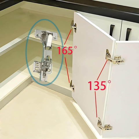 2 Pack 165 Degree Soft Close Cabinet Hinges For Frameless Full Overlay Cabinets Folding Doors Corner Cabinets And Wardrobe Installations Durable Cold Rolled Steel With High Hardness And Corrosion Resistance installed on corner cabinet with 165° swing